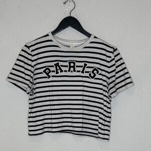 Striped Paris Graphic crop top Tee Size Small